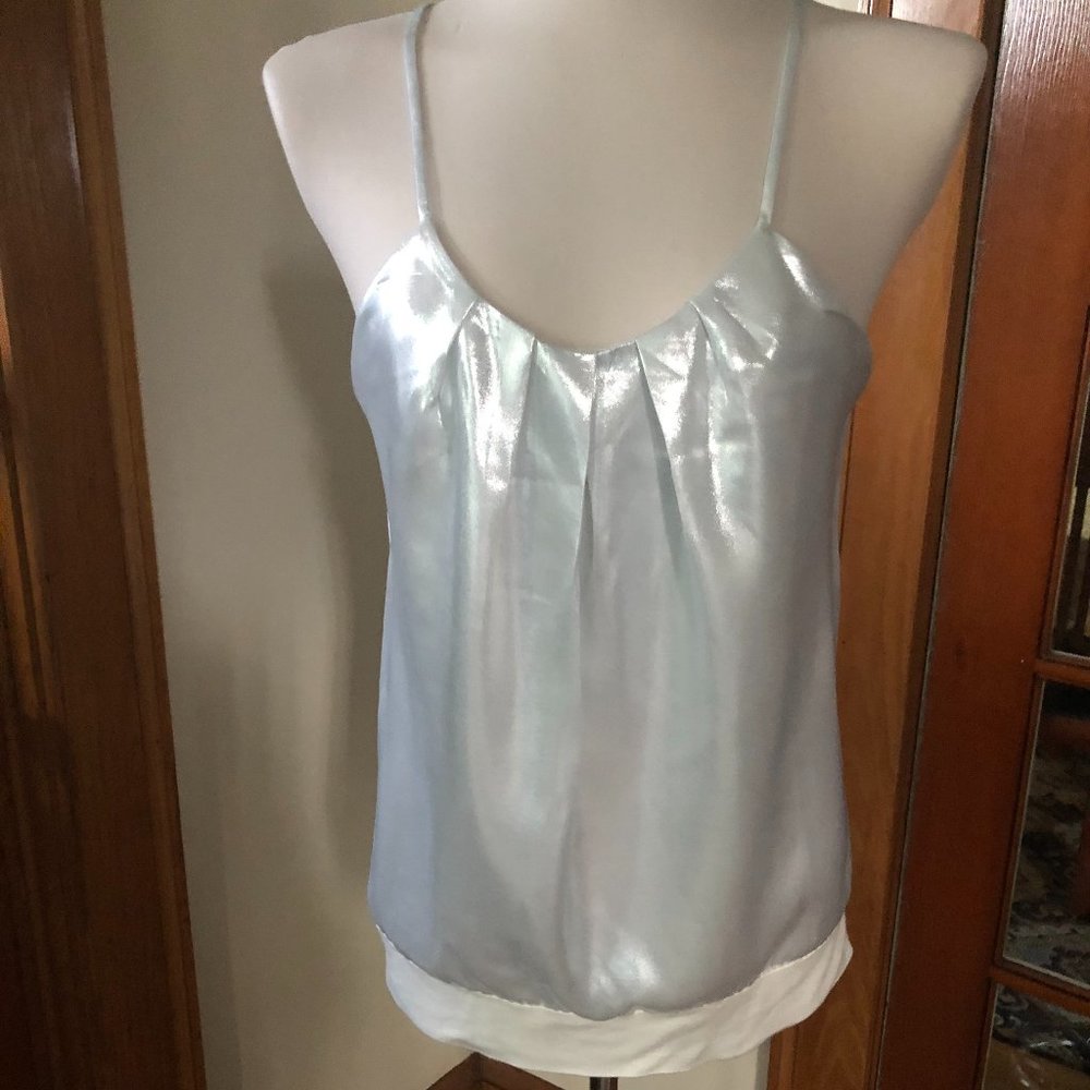 “Express” Pretty Party Silver Pleated Scoop Neck Blouse w /Tie-Back New w/o Tags